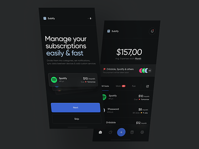 Subify | Subscription manager 🌑 app clean design minimal ui ux