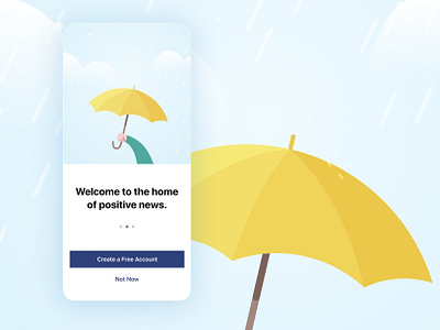 Home of positive news app branding community doom scrolling healthy habits illustration mental health mobile app news anxiety news app positive product hunt rainy day reddit alternative umbrella illustration ux