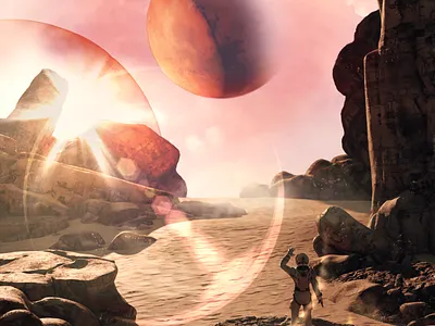 Dystomic Desert 3d astronaut concept art desert dystopic planet rock space surrealism universe utopic