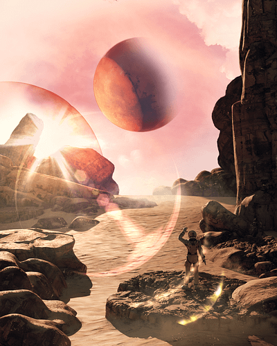 Dystomic Desert 3d astronaut concept art desert dystopic planet rock space surrealism universe utopic