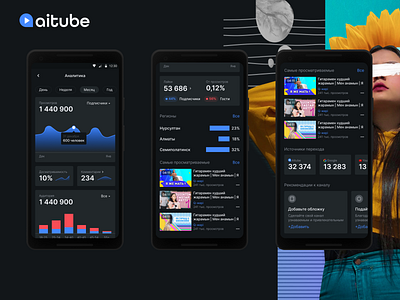 aitube analityc analitycs analytics analytics chart app app design black blue chart clean design media ui ux white