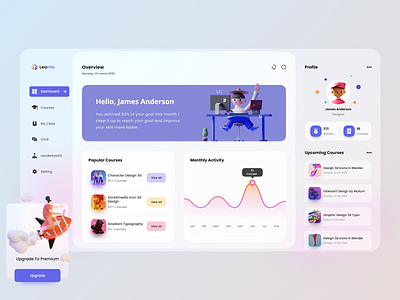 Learno : Online Education Platform 3d app character clean course dashboad design education icon illustration minimal ui ux web website