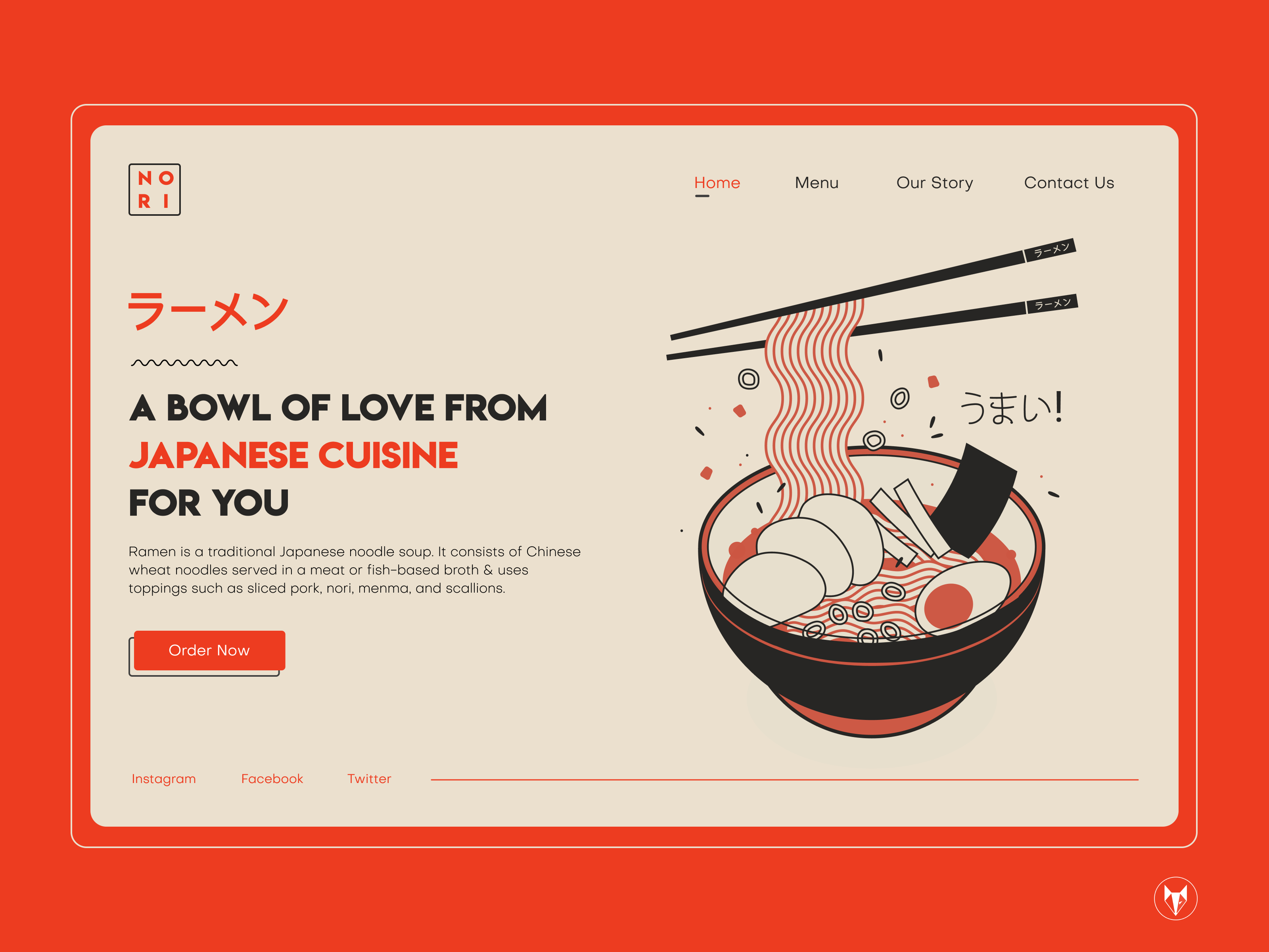 Example of Japanese Restaurant Hero Section Concept