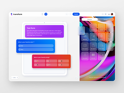 Makeen Transform Web App Dashboard 2021 2021 trend blurred background builder clean dark mode dashboard form formbuilder glasseffect glassmorphism survey trends ui ux