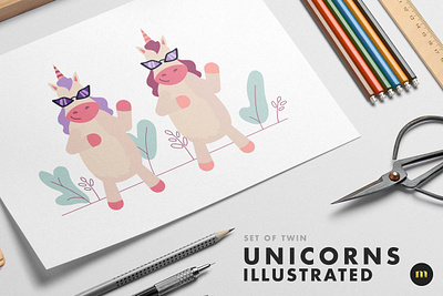 Unicorn Characters design illustration twins unicorns vector