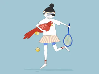 Cyclop tennis bird cyclops drawing editorial illustration hamburg illustration tennis woman