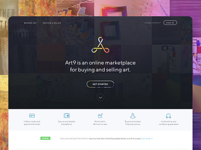 Art 9 - art marketplace landing page art art industry art startup desktop app landing page marketplace platform startups tech startup