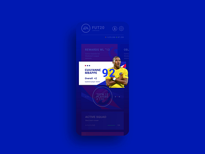 FIFA Ultimate Team - Home page after effects animation app application brand cards champions league digital fifa fifa 20 football game companion grid illustration interaction interface mobile sport typography ui