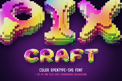 Pixcraft – Color Bitmap Font. 3d abc alphabet color cube decorative design font game lettering modern pixel render text typeface