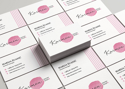 Karmen pastry // Business card brand identity branding bussines card design illustration logo logotype pink stripes