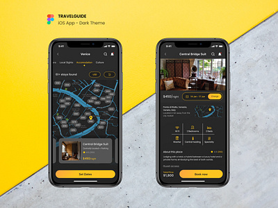 TRAVELGUIDE - iOS app app booking branding currency design design thinking figma gradients hotel booking ios layout design maps mobile app design planner ui ux vacation