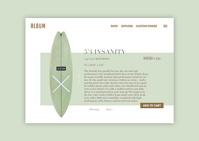 DailyUI .012 // Album Surf Concept Web Shop Detail 012 album challenge concept dailyui dailyuichallenge design desktop detailpage shop surf surfboard surfing ui ux webshop