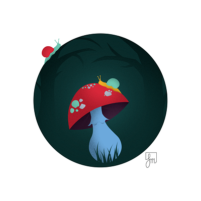 Forest / Muchomorek dark design flat illustration illustrator minimal mushroom snail vector