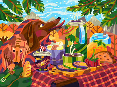 autumn picnic adobe illustrator autumn character coffee cup coloringbook dogs game art illustration marshmello picnic vector vector art vector illustration warm