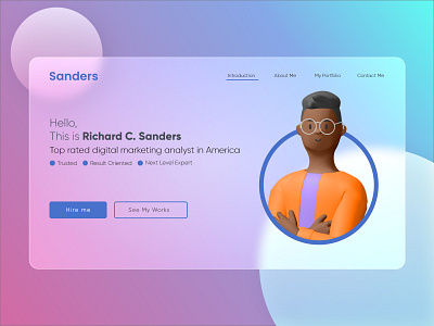 Portfolio Website Header in Glassmorphism 3d illustration glassmorphism portfolio website portfolio website header ui ux