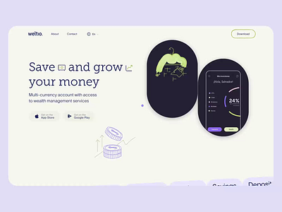 Weltio Website Development animation cuberto deposit development earnings graphics icons interaction investment landing page motion design promotional site savings ui ux web weltio