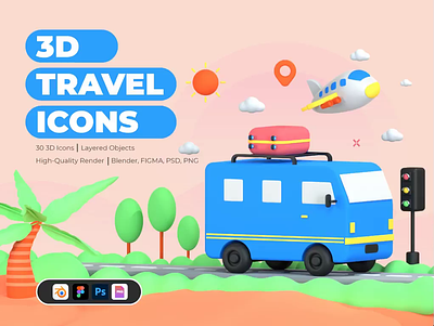 3D Travel and Vacation Icons 3d design graphic design icon icons illustration