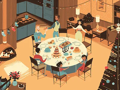 Peggy Lee - Happy Holiday 2d animation animation celebration christmas colors design dinner family food holiday kids man music music video play tree woman