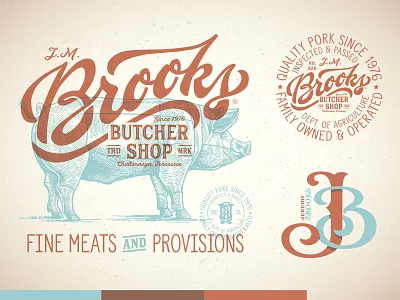 Brooks Butcher Shop™ bbq brand branding hog lettering logo monogram