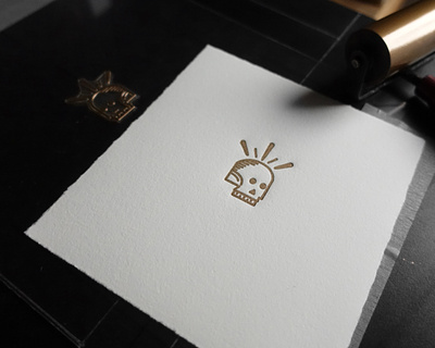 Tiny Gold Skull drawing illustration letterpress printmaking