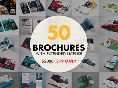 50 Brochures with Extended License - Only $19 300dpi brochure bundle cmyk corporate creative deal discount editable extended printready template