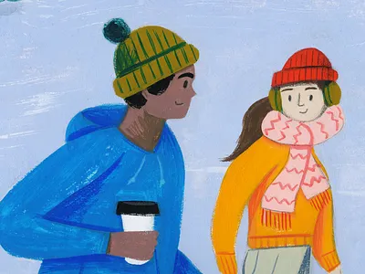 Winter Scene - Detail 1 character drawing gouache illustration kidlit landscape magazine painting people texture