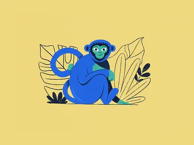Blue monkey 🐵 animal illustration leafs monkey pencil procreate texture tropic