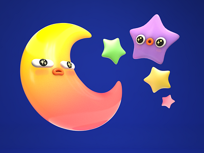 Moon & Friend 3d 3d illustration 3d model 3d modeling character design cinema 4d moon space stars