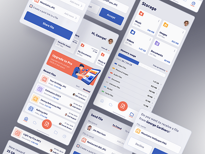 FileShare - Innovate Storage app blue design documents download figma files folders illustration jpg memory mp3 orange share storage ui ux