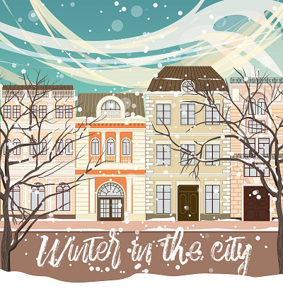 Winter in the city. house illustration snow snowfall street vector vector illustration vectorart winter