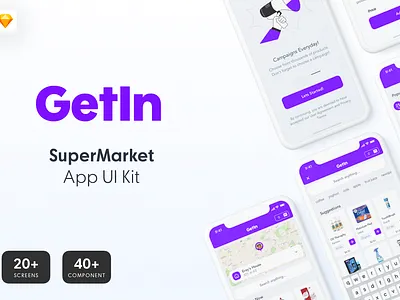 GetIn - Food Delivery & SuperMarket App UI Kit delivery delivery app delivery app design food app food delivery market app market app design sketch supermarket supermarket app supermarket sketch ui kit