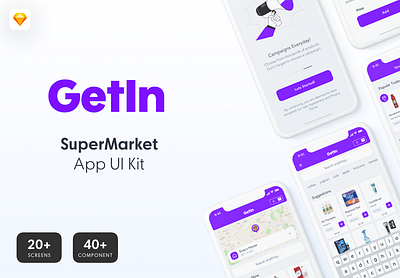 GetIn - Food Delivery & SuperMarket App UI Kit delivery delivery app delivery app design food app food delivery market app market app design sketch supermarket supermarket app supermarket sketch ui kit