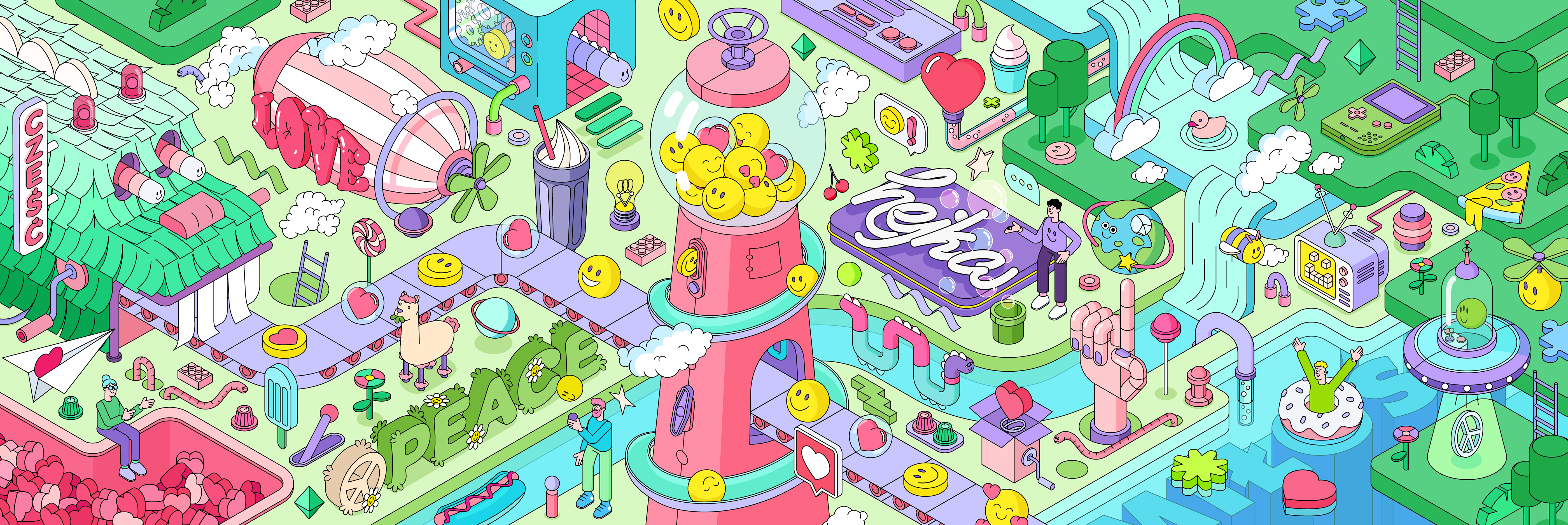 Smiles branding colorful colors design emoji emoticon flatdesign graphic design happy illustration illustrator isometric panorama panoramic playful smiles typography vector