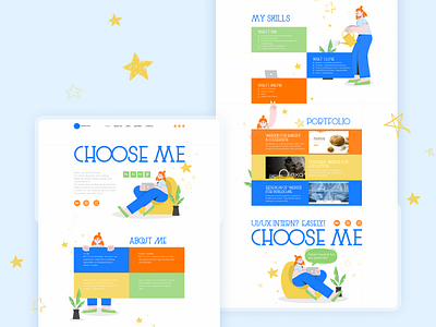 About me. Ver 3.1 ai blue bright colors concept doodles illustraion landing landing design landingpage olive orange stars ui ui design uidesign web webdesign website website design yellow