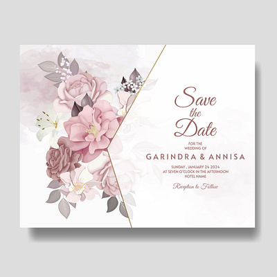 Elegant wedding invitation card with brown floral and leaves te background banner brown card decorative design elegant element floral flower graphic greeting illustration invitation leaf premium template vector vintage wedding