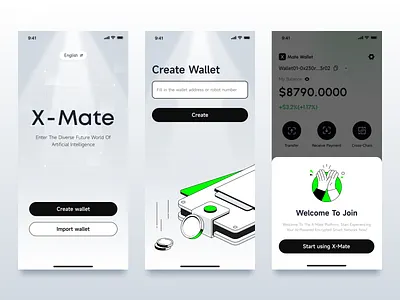 X-mate Wallet Login Page blockchain create account design illustration import wallet join login splash screen ui wallet welcome page