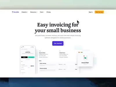 Durable invoicing service - page illustration incoiving invoice landing page product design ui ux web design