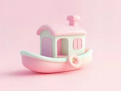 3D Houseboat in Pastel Colors 3d 3d boat 3d cartoon 3d house boat cartoon boat illustration boat mascot branding children boat cute boat design fiverr gerdoo graphic design house illustration house mascot illustration logo pastel cartoon