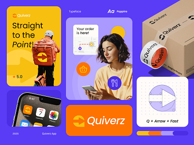 Quiverz - Delivery App Brand Concept agency app book brand branding business card company delivery design graphic design guideline illustration logistic logo packaging services shop ui