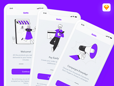 GetIn - Food Delivery & SuperMarket App UI Kit delivery delivery app delivery app design food app food delivery market app market app design sketch supermarket supermarket app supermarket sketch ui kit