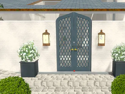 Gate Design for an Exterior Remodel Project exterior gate rendering stucco