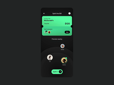 Split the Bill FinTech App animation app clean dark mode design fintech interactive ios ixd minimal motion graphics protopie prototype slick split bill ui ux