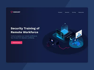 Landing page 3d cyber security dark theme gradient hero illustration landing page landing page design uidesign