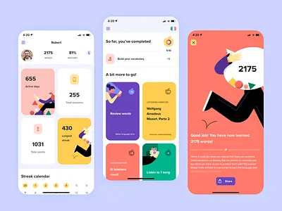 Speakly - Language Learning App analytics app design branding daily activities education illustration language app language learning languages learning product illustration progress results start page statistics stats streak tasks todo ui