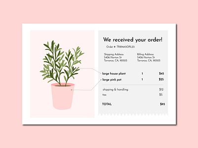 Email Receipt 017 app billing confirmation cute dailyui dailyuichallenge design email email receipt illustration illustrator minimal order plant product receipt shipping web website