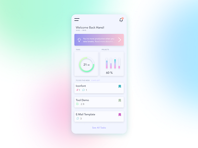 Light Mode Kanban Mobile ☁️ app bright bright colors color colorful dashboard hint kanban light light ui mobile mobile ui organisation overview pastel planning statistic statistics tasks ui