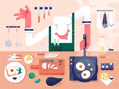 Cooking time! characterdesign color cooking design digital dinner flat food hands illustration kitchen meal pattern people tasty vector