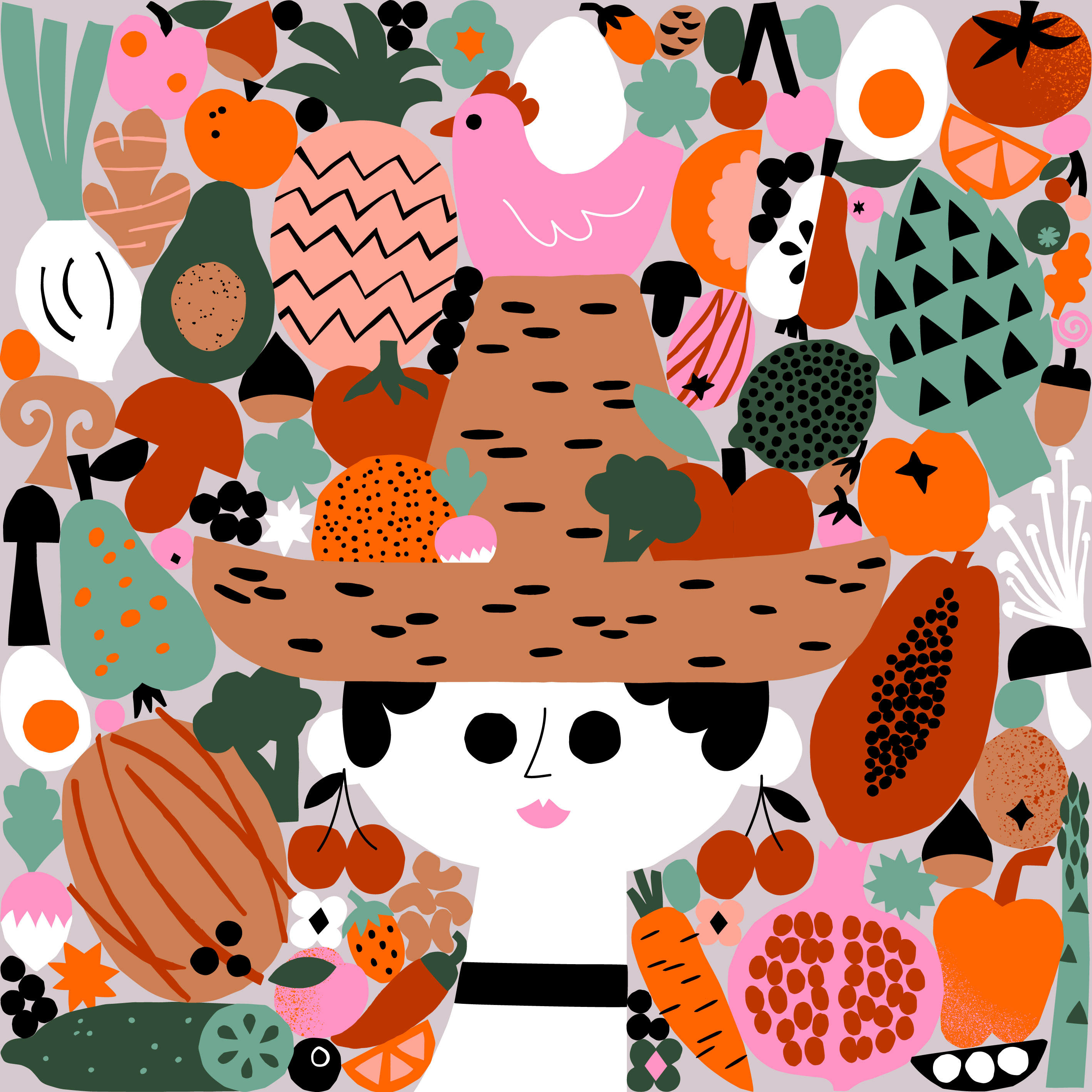 Frutta colorful cute finnish illustrator flat color flat illustration flat style fruits harvest illustration leena kisonen maximalism pastels playful scandinavian scandinavian style tutti frutti vegetables