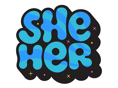 Hero Cosmetics Pride — She/Her Sticker dimension gay illustration lettering lgbt pride pronouns queer sheher sparkle type typography