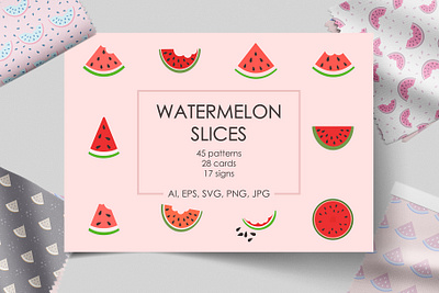 Watermelon cards and patterns card design flat for textile graphic design illustration pattern seamless summer vector watermelon
